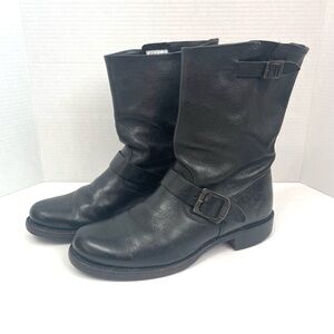 Frye Veronica Size 9 D Women's Black Leather Motorcycle Boots Buckles